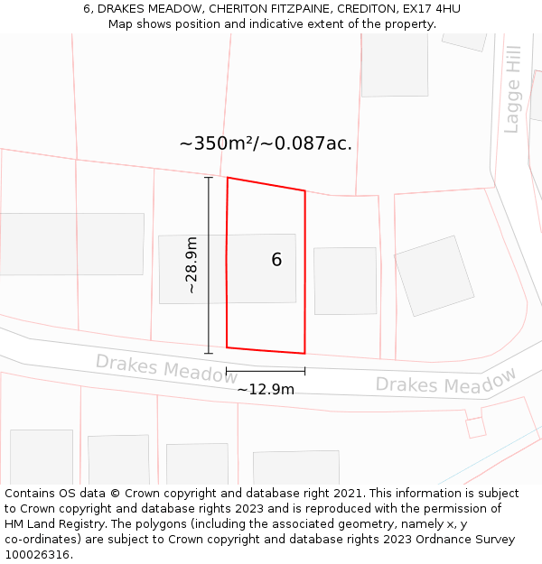 6, DRAKES MEADOW, CHERITON FITZPAINE, CREDITON, EX17 4HU: Plot and title map