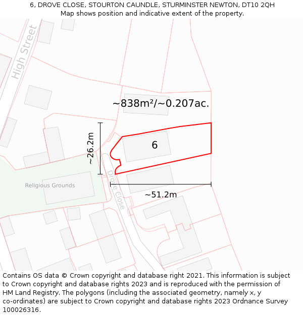 6, DROVE CLOSE, STOURTON CAUNDLE, STURMINSTER NEWTON, DT10 2QH: Plot and title map