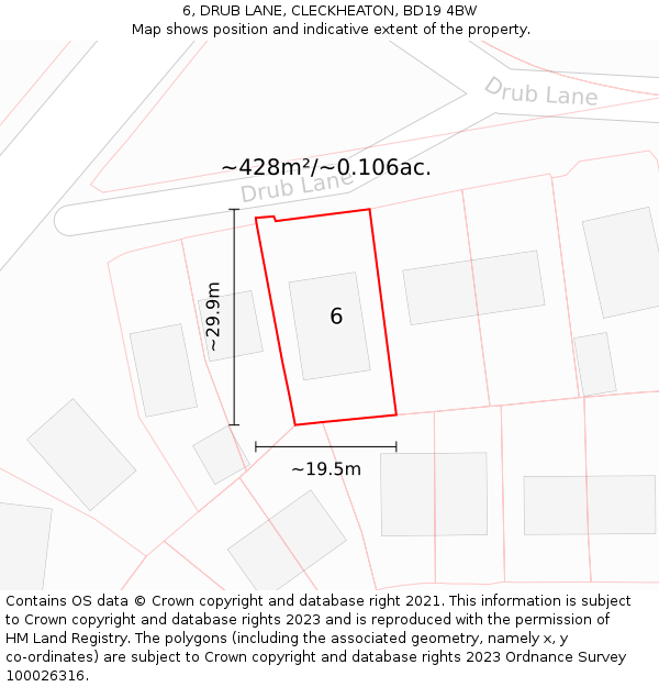 6, DRUB LANE, CLECKHEATON, BD19 4BW: Plot and title map