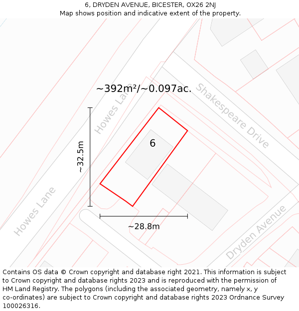 6, DRYDEN AVENUE, BICESTER, OX26 2NJ: Plot and title map