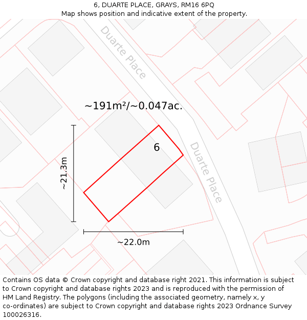 6, DUARTE PLACE, GRAYS, RM16 6PQ: Plot and title map