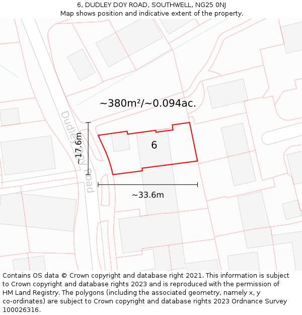 6, DUDLEY DOY ROAD, SOUTHWELL, NG25 0NJ: Plot and title map