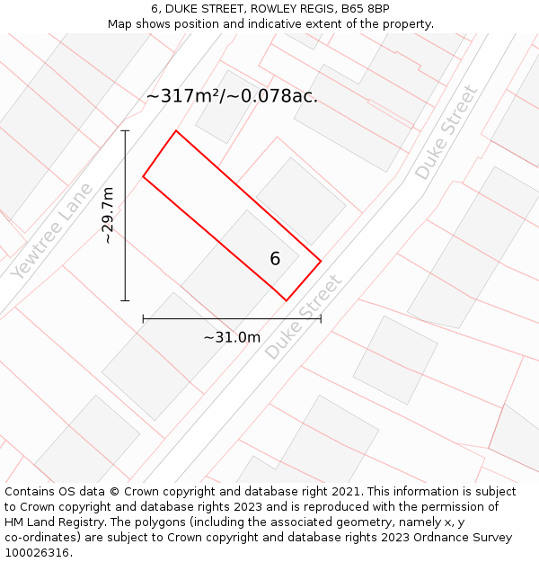 6, DUKE STREET, ROWLEY REGIS, B65 8BP: Plot and title map