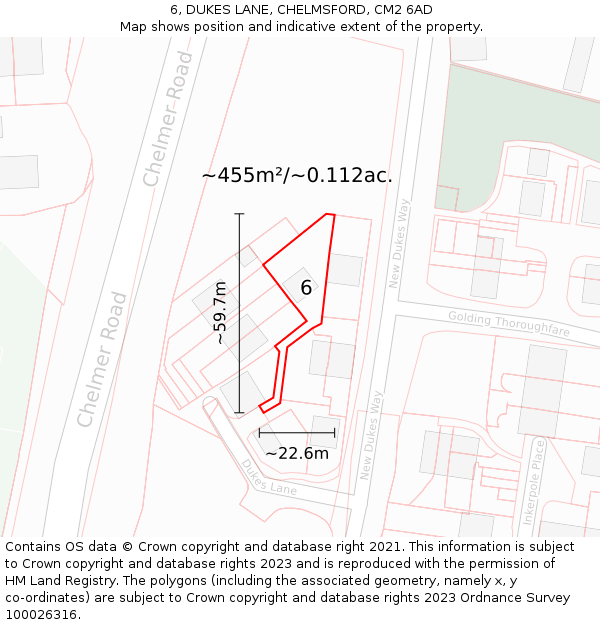 6, DUKES LANE, CHELMSFORD, CM2 6AD: Plot and title map