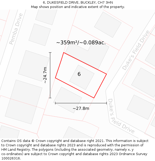 6, DUKESFIELD DRIVE, BUCKLEY, CH7 3HN: Plot and title map