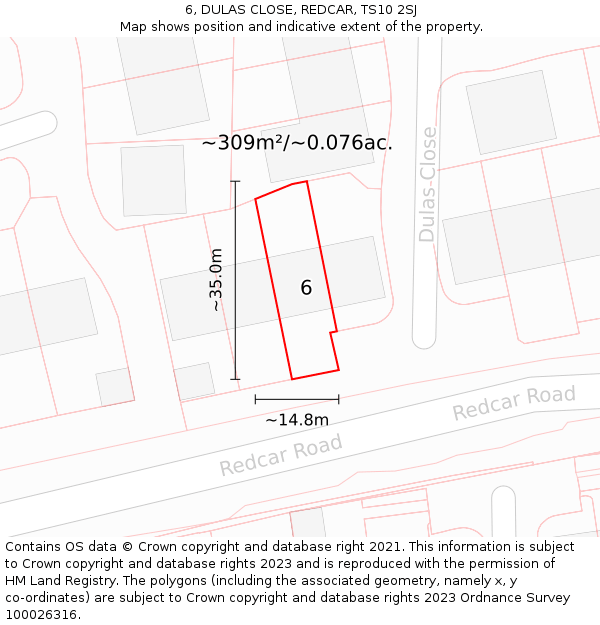 6, DULAS CLOSE, REDCAR, TS10 2SJ: Plot and title map