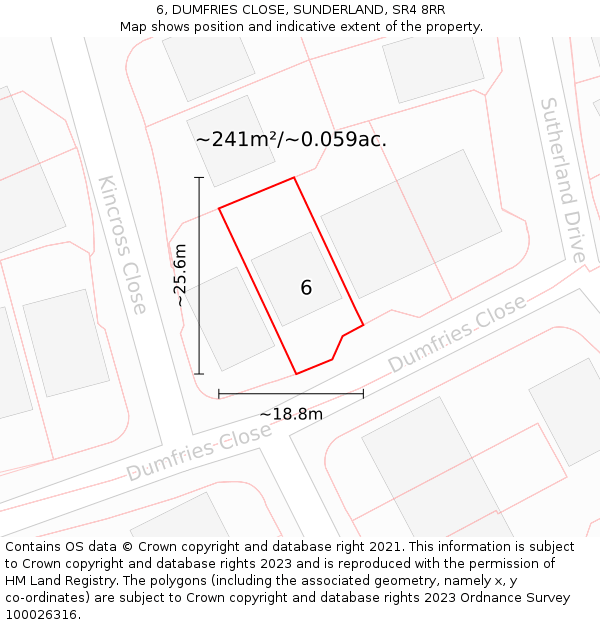 6, DUMFRIES CLOSE, SUNDERLAND, SR4 8RR: Plot and title map