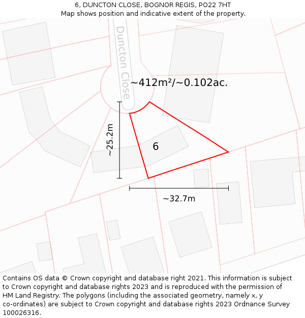 6, DUNCTON CLOSE, BOGNOR REGIS, PO22 7HT: Plot and title map