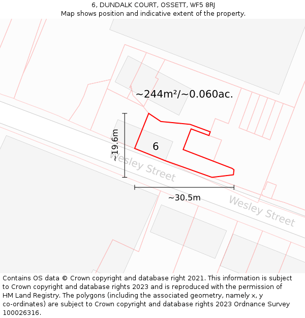 6, DUNDALK COURT, OSSETT, WF5 8RJ: Plot and title map