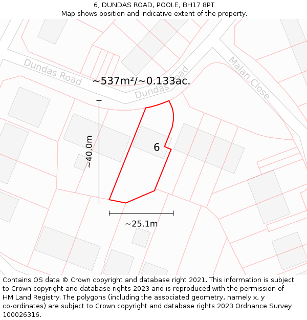 6, DUNDAS ROAD, POOLE, BH17 8PT: Plot and title map