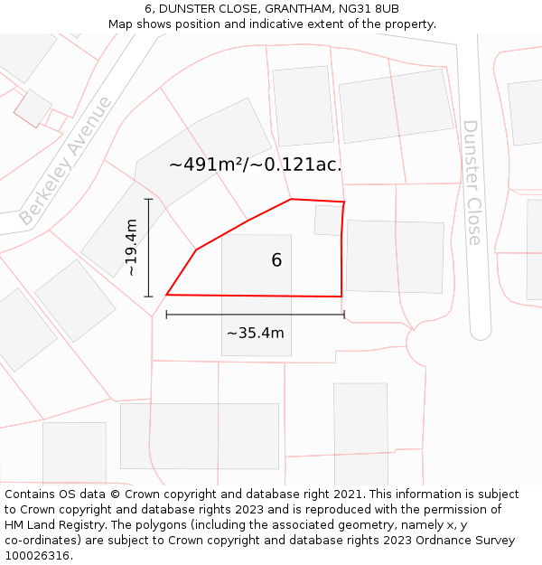 6, DUNSTER CLOSE, GRANTHAM, NG31 8UB: Plot and title map