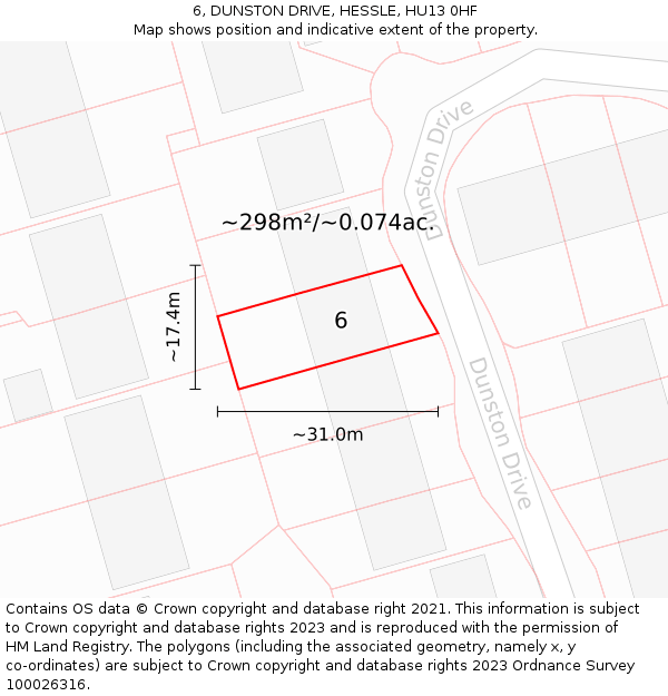 6, DUNSTON DRIVE, HESSLE, HU13 0HF: Plot and title map