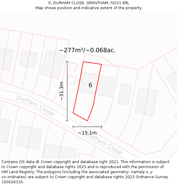 6, DURHAM CLOSE, GRANTHAM, NG31 8RL: Plot and title map