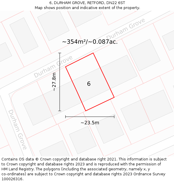 6, DURHAM GROVE, RETFORD, DN22 6ST: Plot and title map