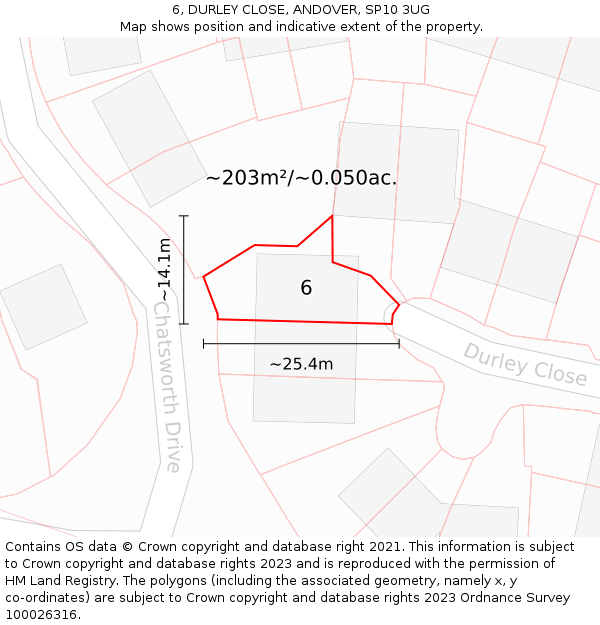 6, DURLEY CLOSE, ANDOVER, SP10 3UG: Plot and title map