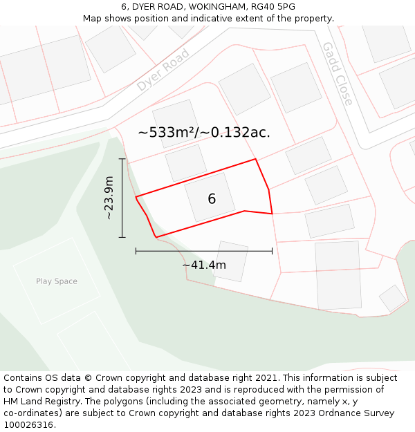 6, DYER ROAD, WOKINGHAM, RG40 5PG: Plot and title map