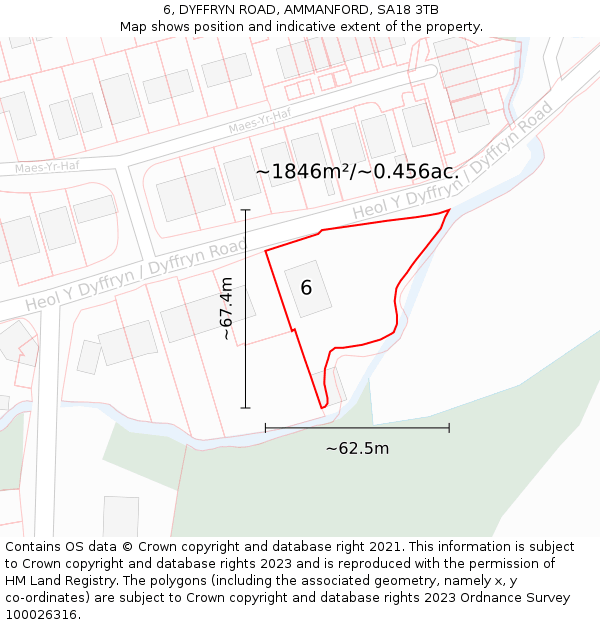 6, DYFFRYN ROAD, AMMANFORD, SA18 3TB: Plot and title map