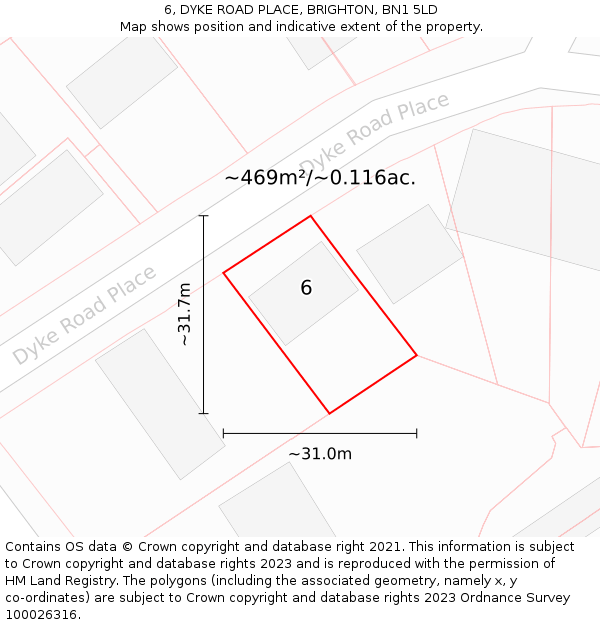 6, DYKE ROAD PLACE, BRIGHTON, BN1 5LD: Plot and title map