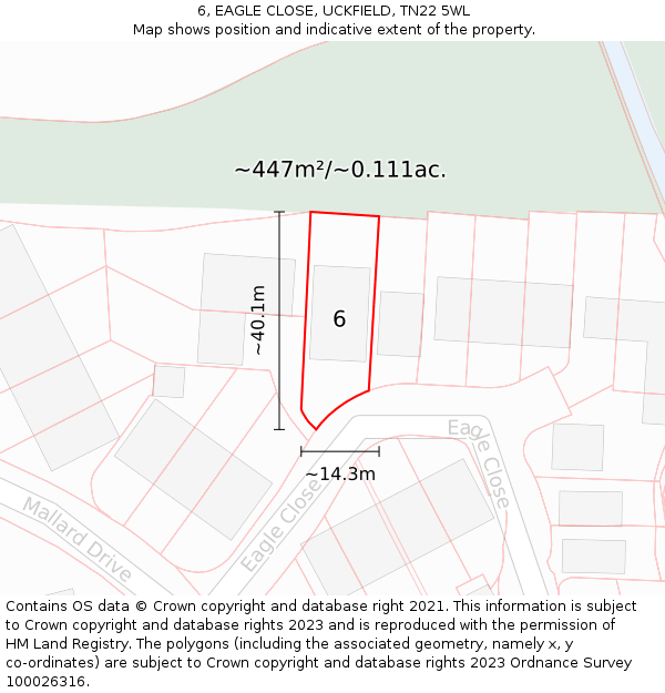 6, EAGLE CLOSE, UCKFIELD, TN22 5WL: Plot and title map