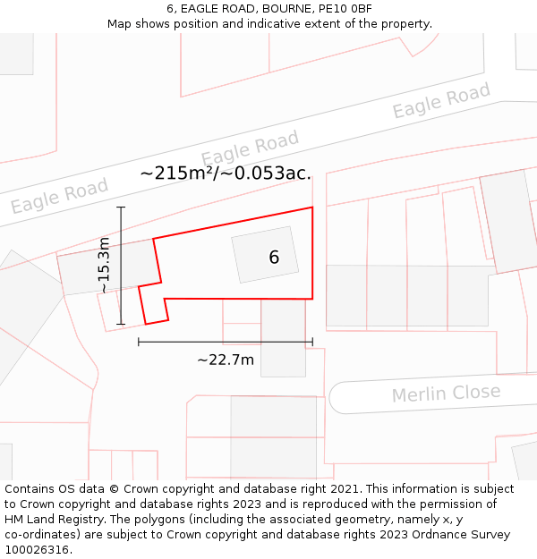 6, EAGLE ROAD, BOURNE, PE10 0BF: Plot and title map