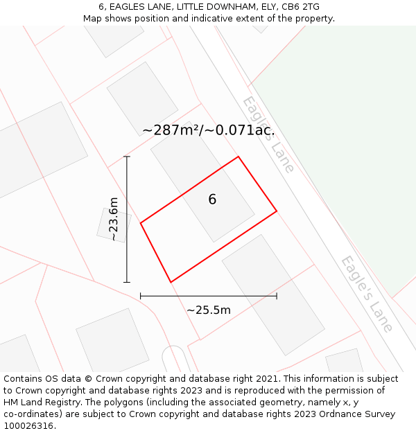 6, EAGLES LANE, LITTLE DOWNHAM, ELY, CB6 2TG: Plot and title map