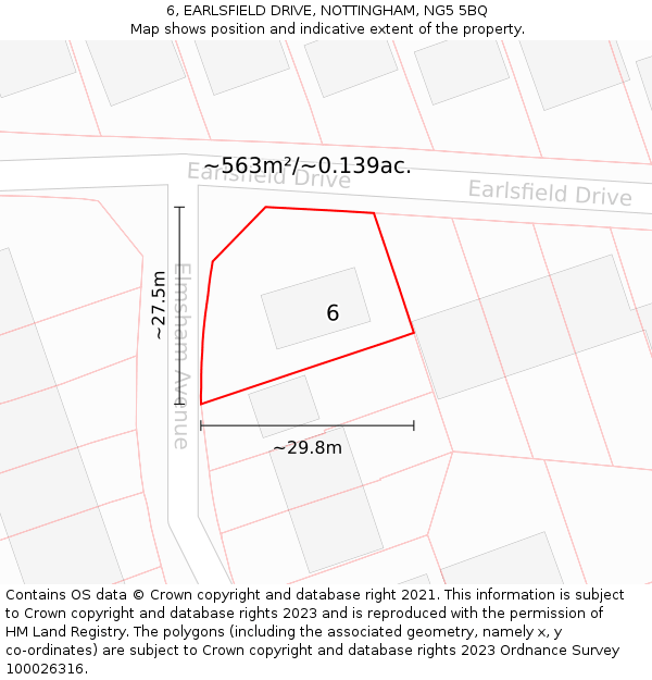 6, EARLSFIELD DRIVE, NOTTINGHAM, NG5 5BQ: Plot and title map