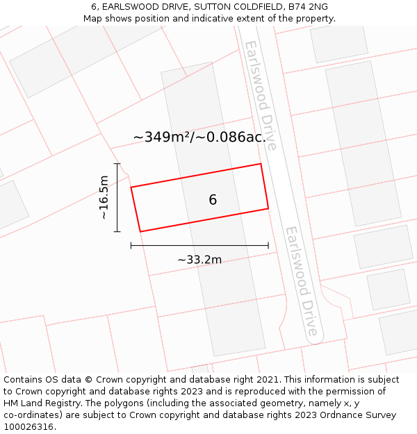 6, EARLSWOOD DRIVE, SUTTON COLDFIELD, B74 2NG: Plot and title map