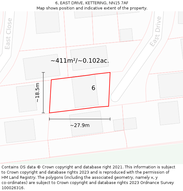 6, EAST DRIVE, KETTERING, NN15 7AF: Plot and title map