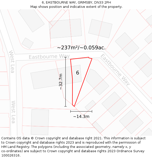6, EASTBOURNE WAY, GRIMSBY, DN33 2PH: Plot and title map