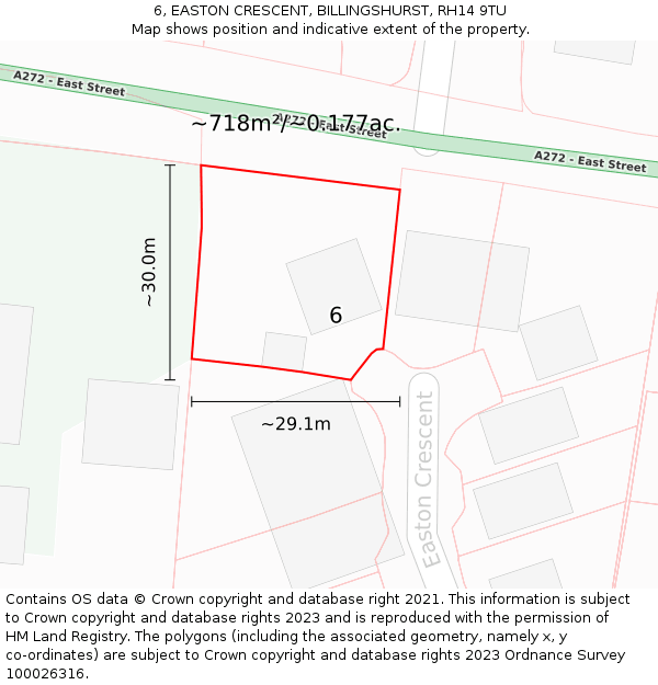 6, EASTON CRESCENT, BILLINGSHURST, RH14 9TU: Plot and title map