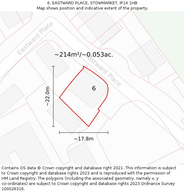 6, EASTWARD PLACE, STOWMARKET, IP14 1HB: Plot and title map