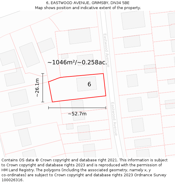 6, EASTWOOD AVENUE, GRIMSBY, DN34 5BE: Plot and title map