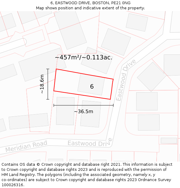 6, EASTWOOD DRIVE, BOSTON, PE21 0NG: Plot and title map
