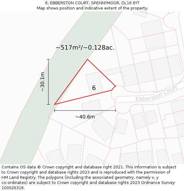 6, EBBERSTON COURT, SPENNYMOOR, DL16 6YT: Plot and title map