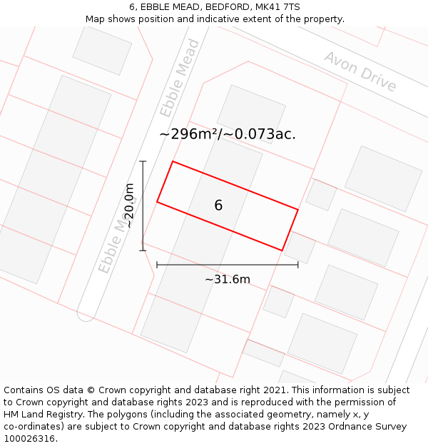 6, EBBLE MEAD, BEDFORD, MK41 7TS: Plot and title map