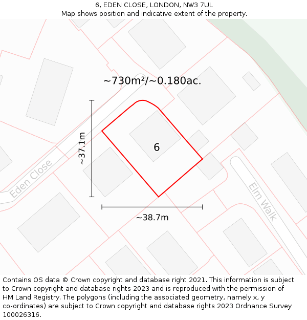 6, EDEN CLOSE, LONDON, NW3 7UL: Plot and title map