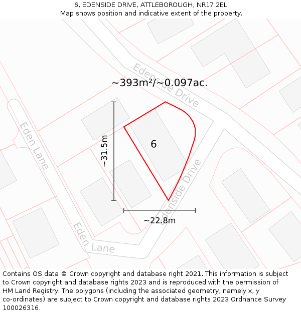 6, EDENSIDE DRIVE, ATTLEBOROUGH, NR17 2EL: Plot and title map