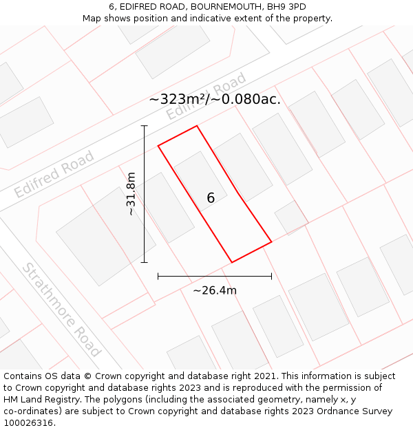 6, EDIFRED ROAD, BOURNEMOUTH, BH9 3PD: Plot and title map