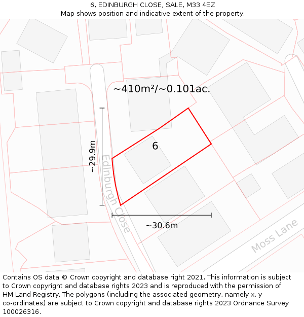 6, EDINBURGH CLOSE, SALE, M33 4EZ: Plot and title map