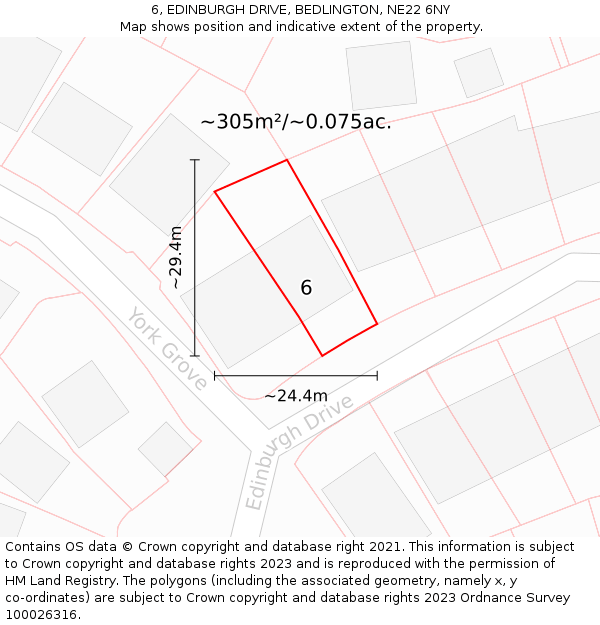 6, EDINBURGH DRIVE, BEDLINGTON, NE22 6NY: Plot and title map