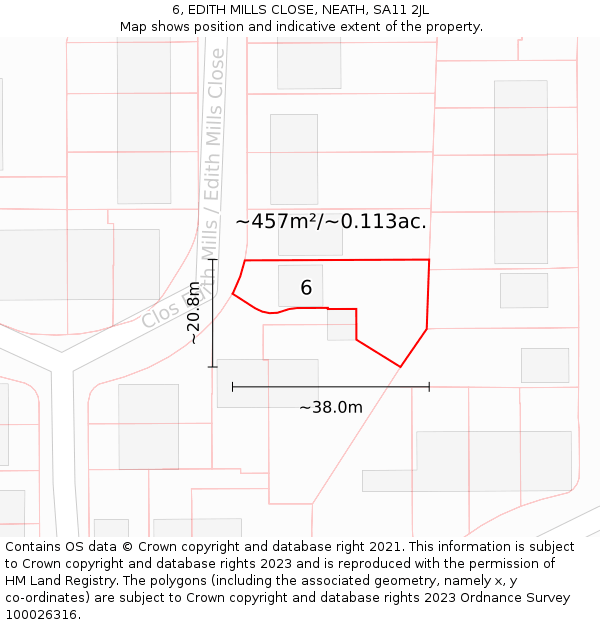 6, EDITH MILLS CLOSE, NEATH, SA11 2JL: Plot and title map