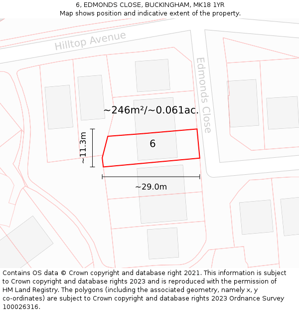 6, EDMONDS CLOSE, BUCKINGHAM, MK18 1YR: Plot and title map