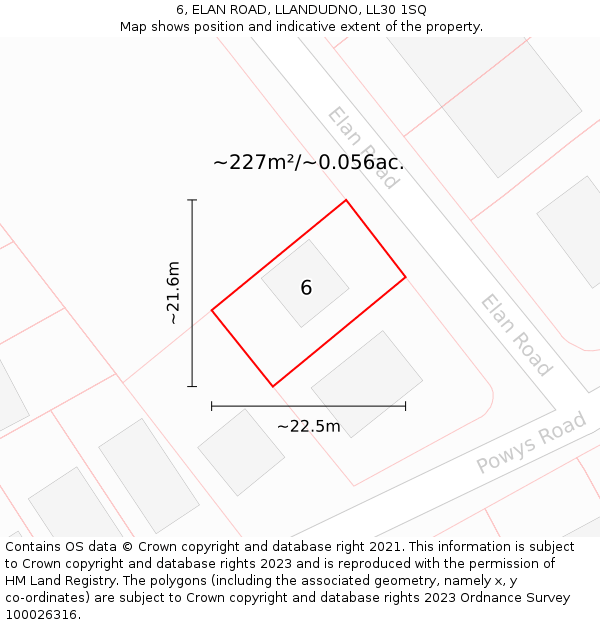 6, ELAN ROAD, LLANDUDNO, LL30 1SQ: Plot and title map