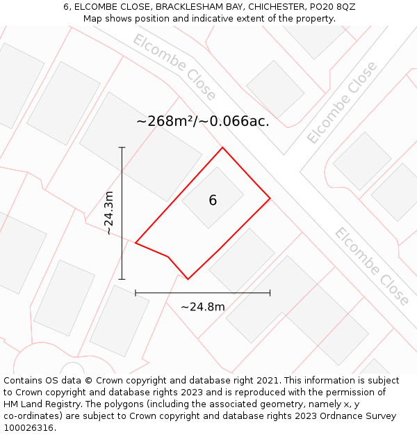 6, ELCOMBE CLOSE, BRACKLESHAM BAY, CHICHESTER, PO20 8QZ: Plot and title map