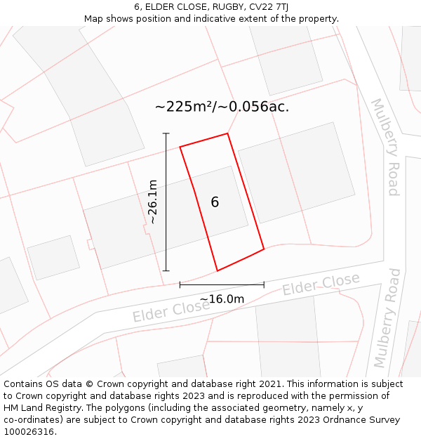 6, ELDER CLOSE, RUGBY, CV22 7TJ: Plot and title map