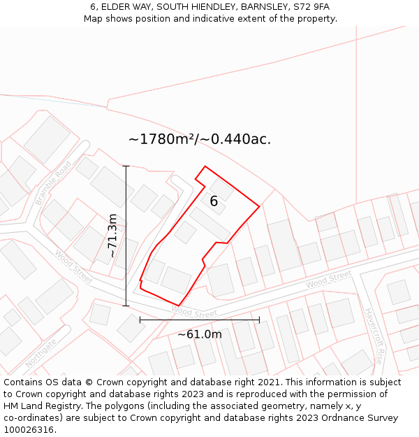 6, ELDER WAY, SOUTH HIENDLEY, BARNSLEY, S72 9FA: Plot and title map