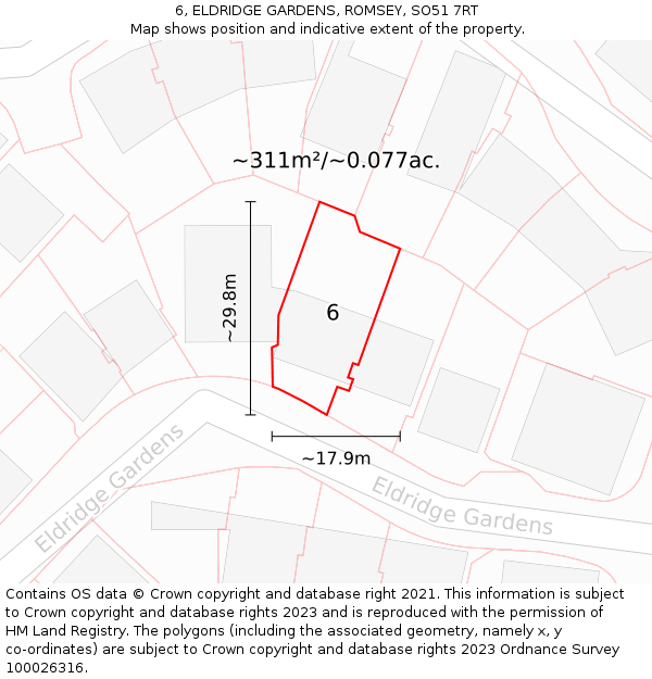 6, ELDRIDGE GARDENS, ROMSEY, SO51 7RT: Plot and title map