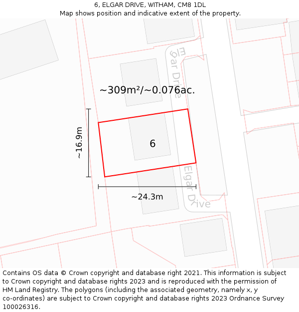 6, ELGAR DRIVE, WITHAM, CM8 1DL: Plot and title map