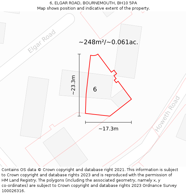 6, ELGAR ROAD, BOURNEMOUTH, BH10 5PA: Plot and title map
