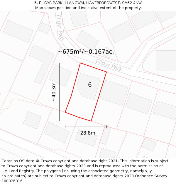 6, ELIDYR PARK, LLANGWM, HAVERFORDWEST, SA62 4NW: Plot and title map